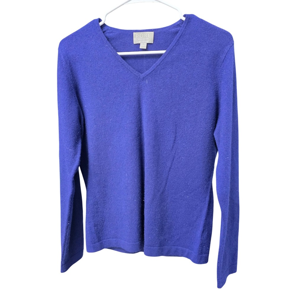 Pure Collection Womens Cobalt Blue 100% Cashmere V-Neck Sweater Size US 8/10
